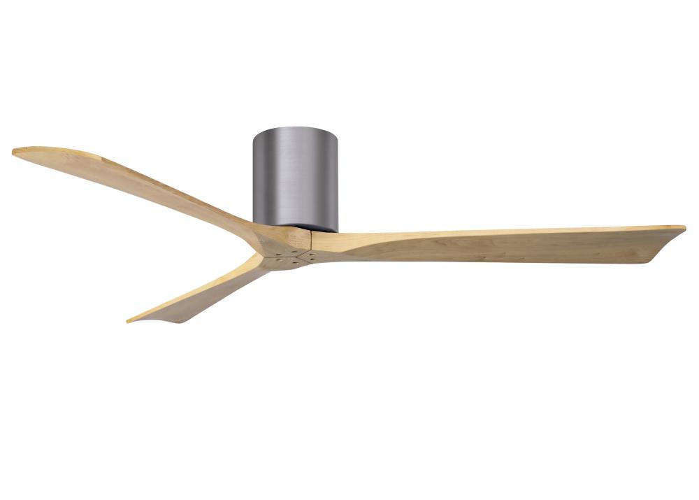 Irene-3H three-blade flush mount paddle fan in Brushed Pewter finish with 60” Light Maple tone b