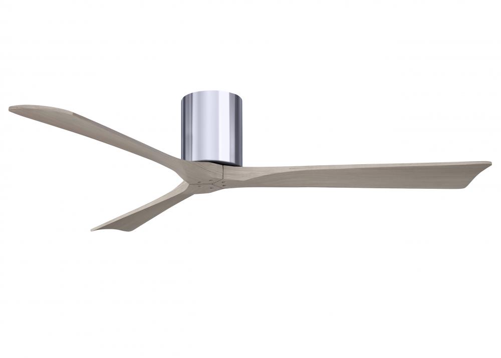 Irene-3H three-blade flush mount paddle fan in Polished Chrome finish with 60” Gray Ash tone bla