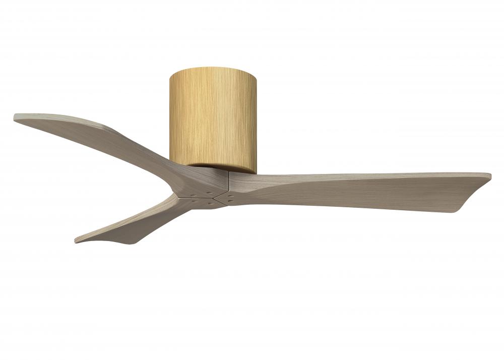 Irene-3H three-blade flush mount paddle fan in Light Maple finish with 42” Gray Ash tone blades.