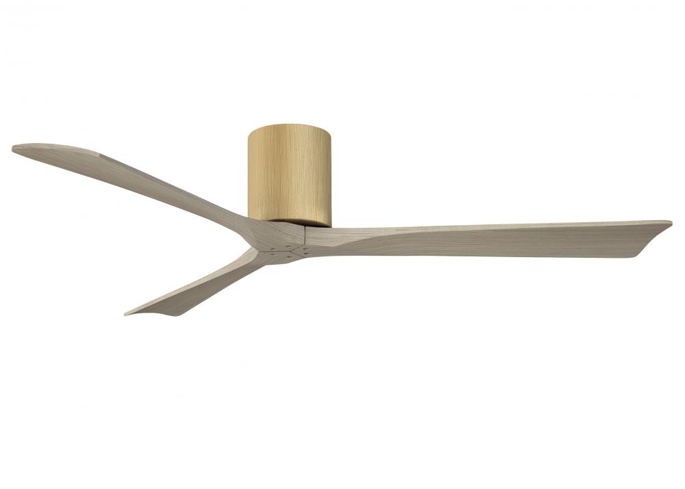 Irene-3H three-blade flush mount paddle fan in Light Maple finish with 60” Gray Ash tone blades.
