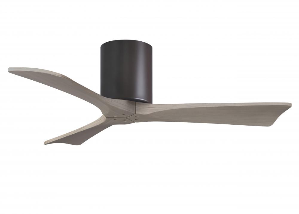 Irene-3H three-blade flush mount paddle fan in Textured Bronze finish with 42” Gray Ash tone bla