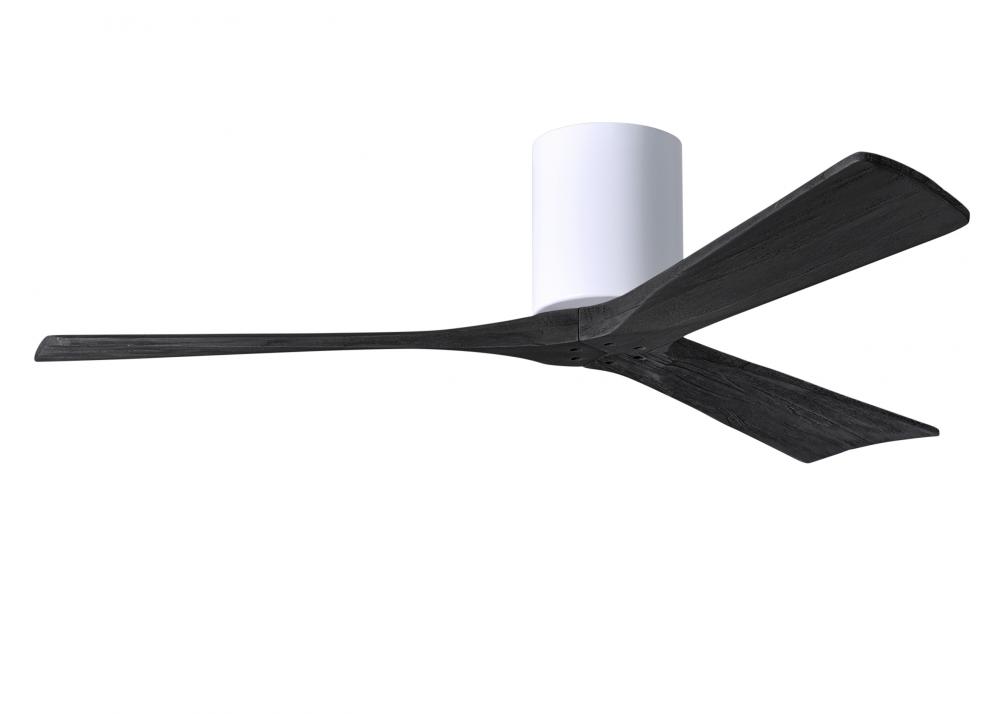 Irene-3H three-blade flush mount paddle fan in Gloss White finish with 52” solid matte black woo