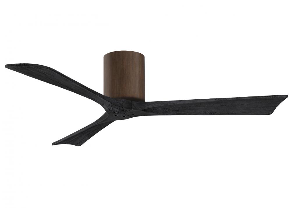 Irene-3H three-blade flush mount paddle fan in Walnut finish with 52” solid matte black wood bla
