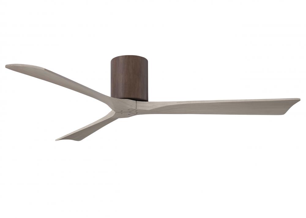 Irene-3H three-blade flush mount paddle fan in Walnut finish with 60” Gray Ash tone blades. 