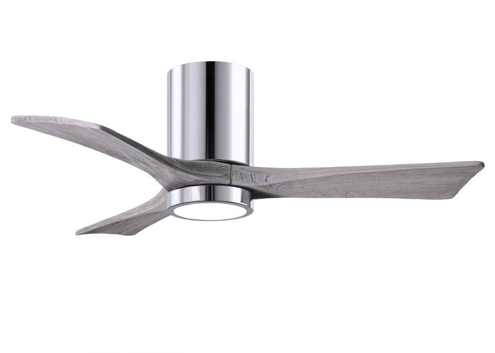 Irene-3HLK three-blade flush mount paddle fan in Polished Chrome finish with 42” solid barn wood
