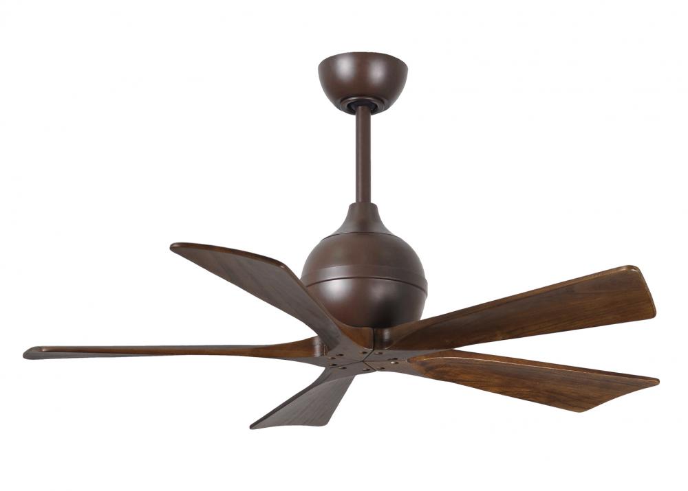 Irene-5 five-blade paddle fan in Textured Bronze finish with 42" solid walnut tone blades.