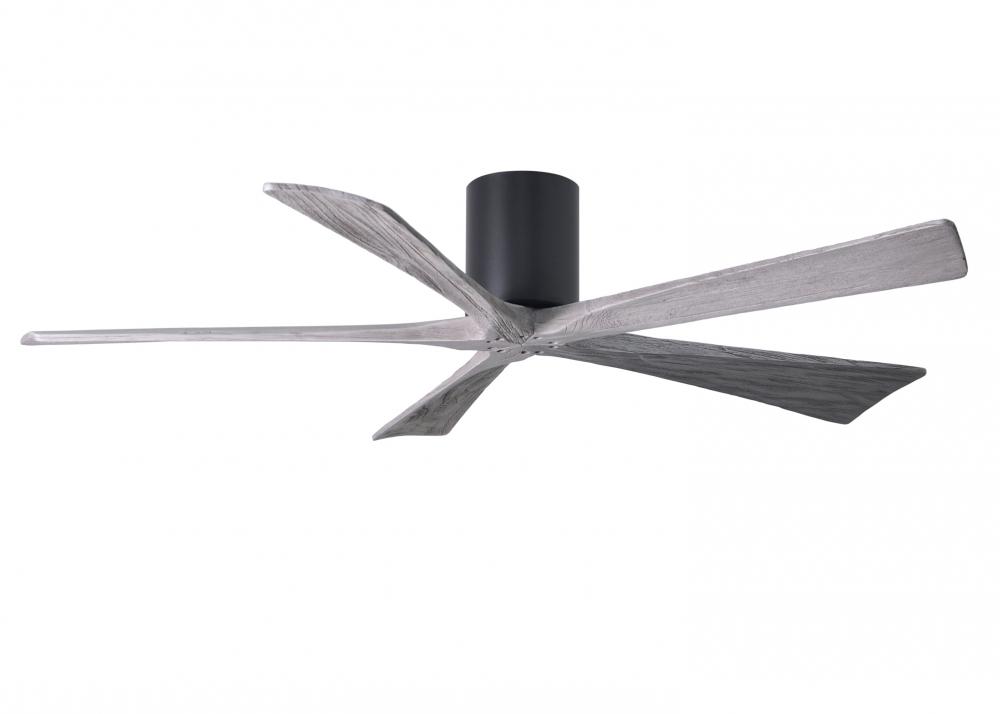 Irene-5H five-blade flush mount paddle fan in Matte Black finish with 60” solid barn wood tone b
