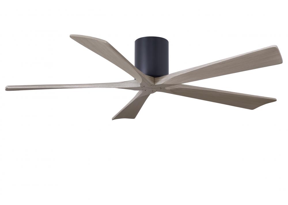 Irene-5H three-blade flush mount paddle fan in Matte Black finish with 60” Gray Ash tone blades.