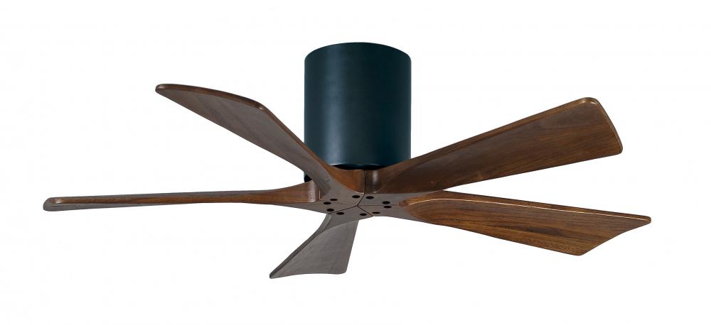 Irene-5H five-blade flush mount paddle fan in Matte Black finish with 42” solid walnut tone blad