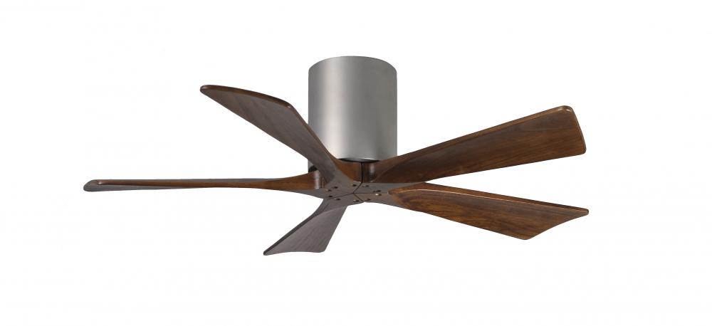Irene-5H five-blade flush mount paddle fan in Brushed Nickel finish with 42” solid walnut tone b