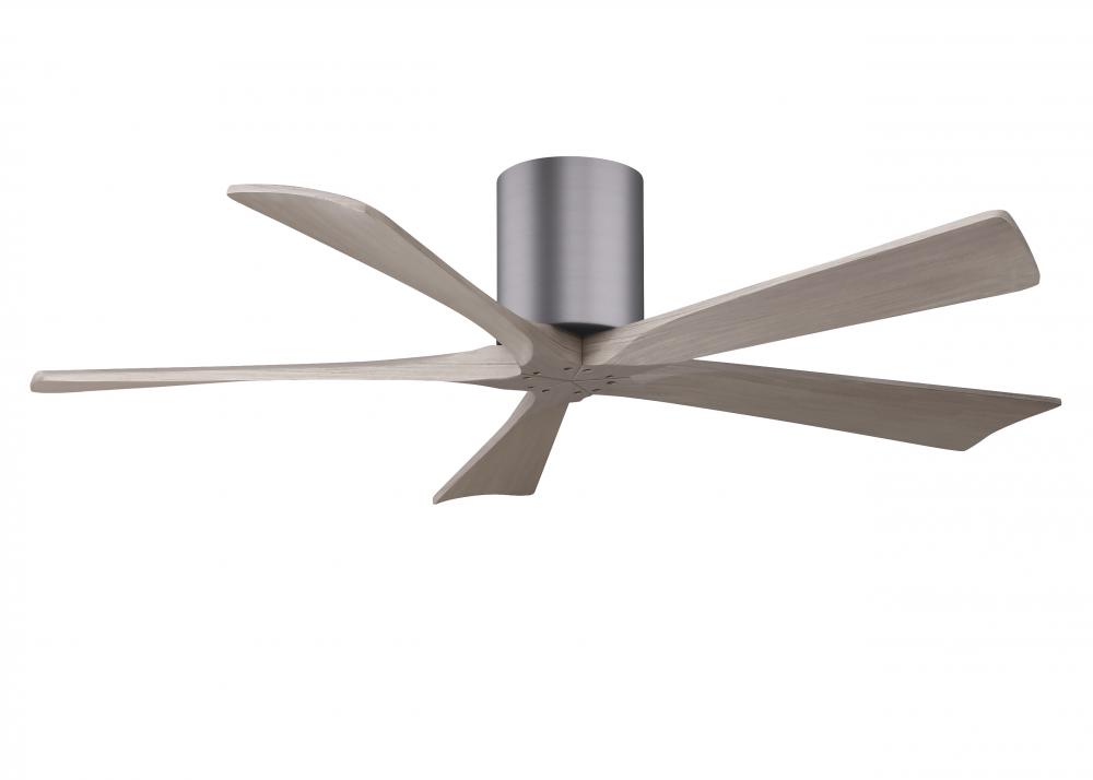 Irene-5H three-blade flush mount paddle fan in Brushed Pewter finish with 52” Gray Ash tone blad