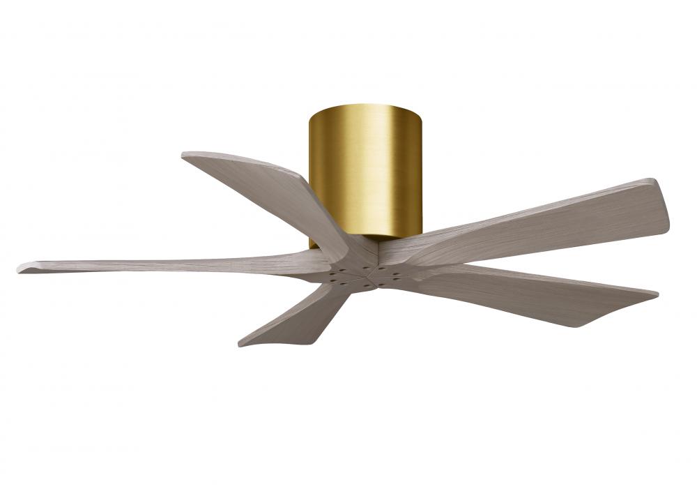 Irene-5H three-blade flush mount paddle fan in Brushed Brass finish with 42” Gray Ash  tone blad