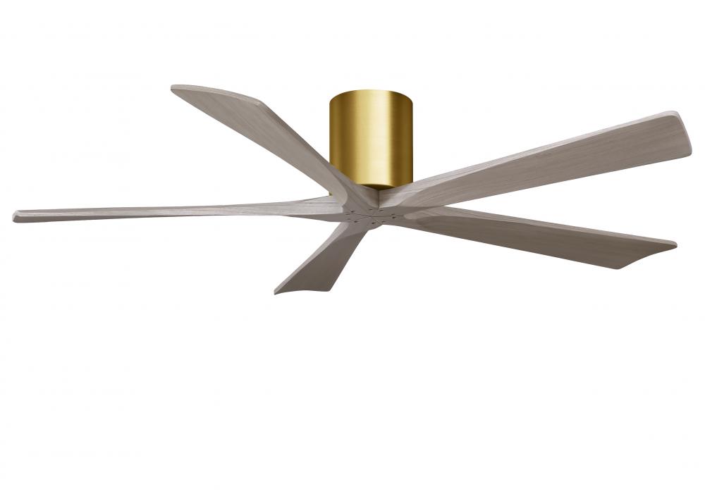 Irene-5H three-blade flush mount paddle fan in Brushed Brass finish with 60” Gray Ash tone blade