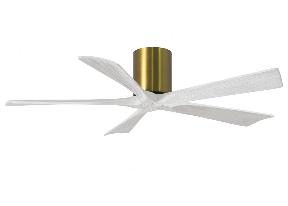 Irene-5H - 52" Five Blade Flush Mount Paddle Fan - Brushed Brass Finish - Matte White Blades