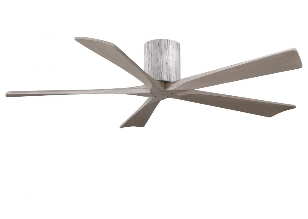 Irene-5H three-blade flush mount paddle fan in Barn Wood finish with 60” Gray Ash tone blades. 