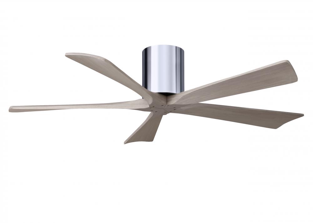 Irene-5H three-blade flush mount paddle fan in Polished Chrome finish with 52” Gray Ash tone bla