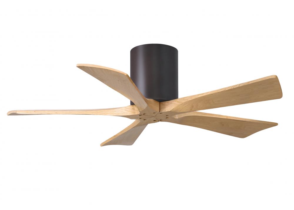 Irene-5H three-blade flush mount paddle fan in Textured Bronze finish with 42” Light Maple tone
