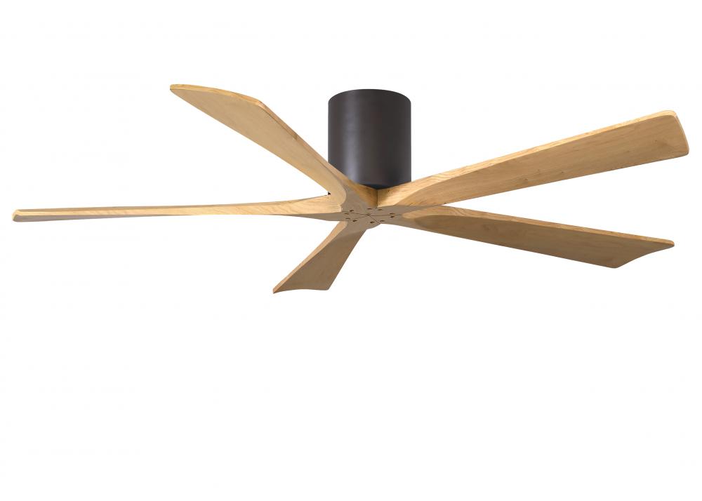 Irene-5H three-blade flush mount paddle fan in Textured Bronze finish with 60” Light Maple tone