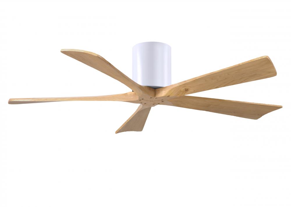 Irene-5H three-blade flush mount paddle fan in Matte White finish with 52” Light Maple tone blad