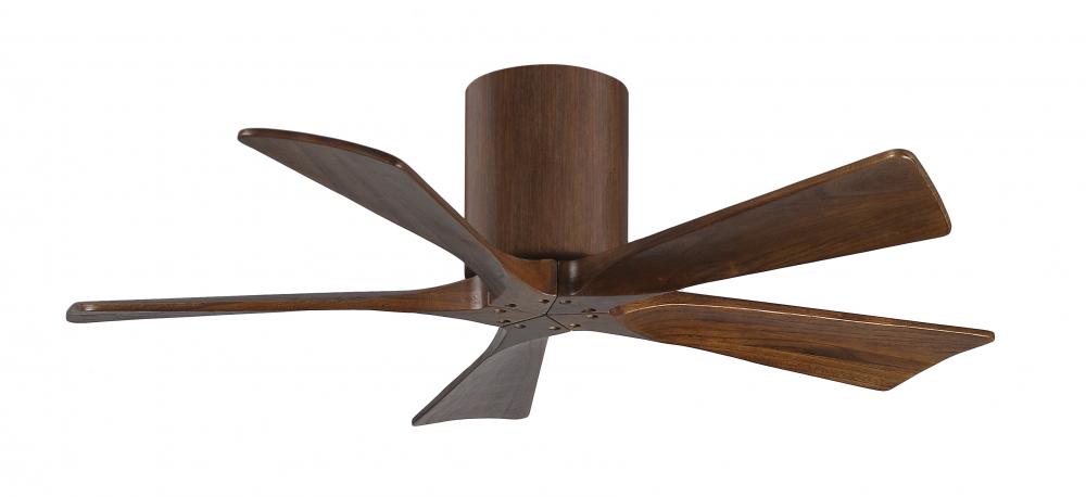 Irene-5H five-blade flush mount paddle fan in Walnut finish with 42” solid walnut tone blades. 