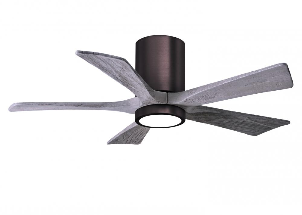 IR5HLK five-blade flush mount paddle fan in Brushed Bronze finish with 42” solid barn wood tone