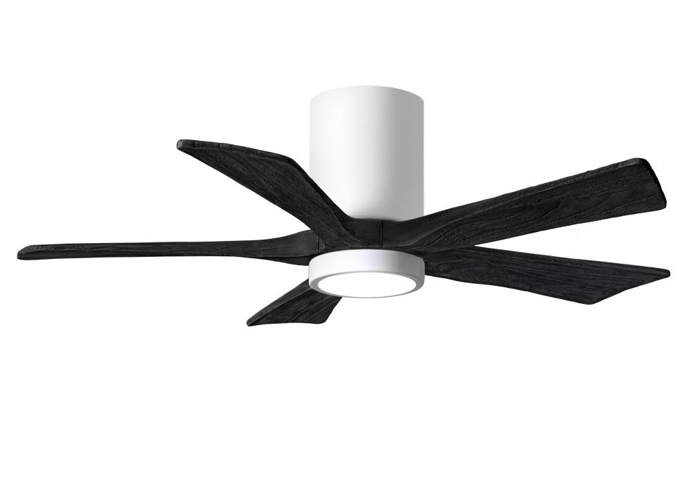 IR5HLK five-blade flush mount paddle fan in Gloss White finish with 42” solid matte black wood b
