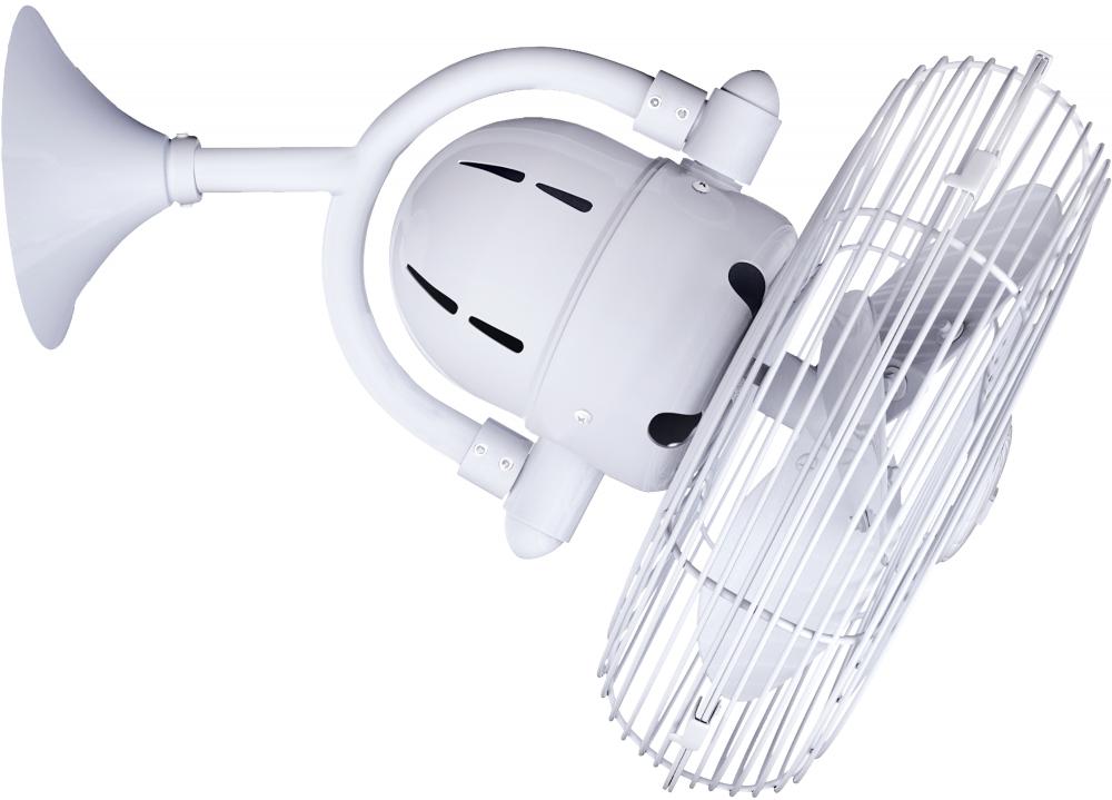 Kaye 90° oscillating 3-speed ceiling or wall fan in gloss white finish.