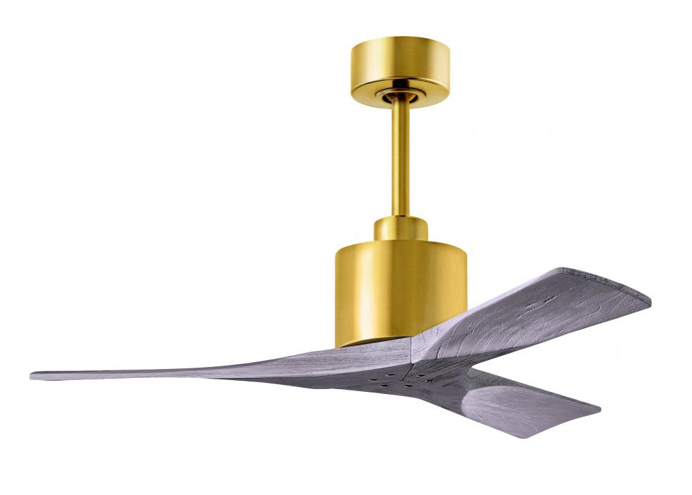 Nan 6-speed ceiling fan in Brushed Brass finish with 42” solid barn wood tone wood blades