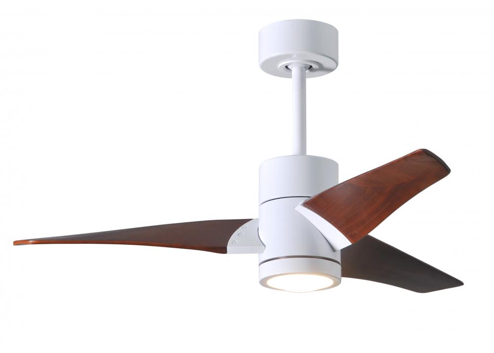 Super Janet three-blade ceiling fan in Gloss White finish with 42” solid walnut tone blades and