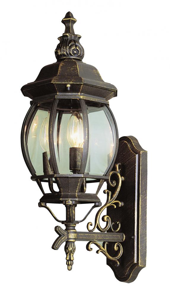 Francisco 3-Light Outdoor Beveled Glass Wrought Iron Style Wall Lantern