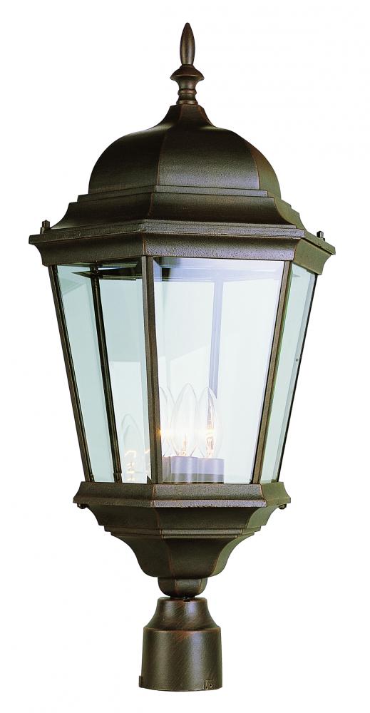 Classical Collection, Traditional Metal and Beveled Glass, Post Mount 3-Light Lantern Head