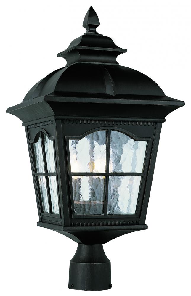 Briarwood 3-Light Rustic, Chesapeake Embellished, Water Glass and Metal Framed Post Mount Lantern He