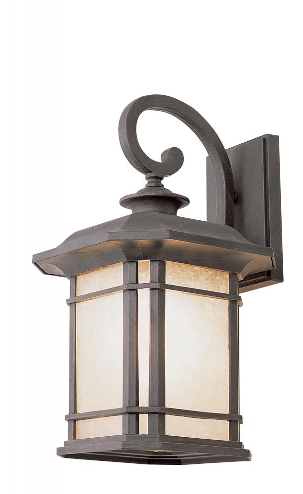 San Miguel Collection, Craftsman Style, Armed Wall Lantern with Tea Stain Glass Windows