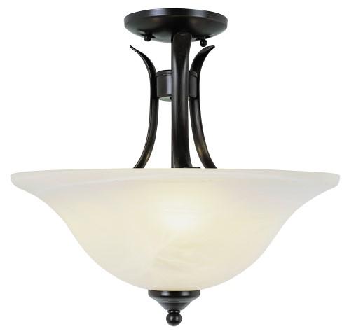 Aspen 3-Light, Metal Ribbon Arms, Reverse Glass Bell, Semi Flush Mount Ceiling Light