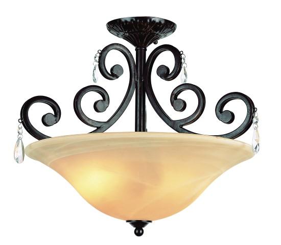 Two Light Dark Bronze Champagne Swirl, Scalloped Edge, Ribbed Glass Bowl Semi-Flush Mount