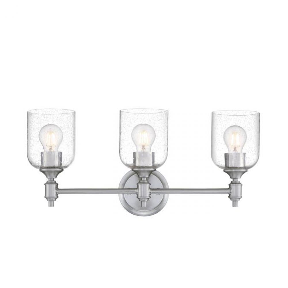3 Light Wall Fixture Brushed Nickel Finish Clear Seeded Glass