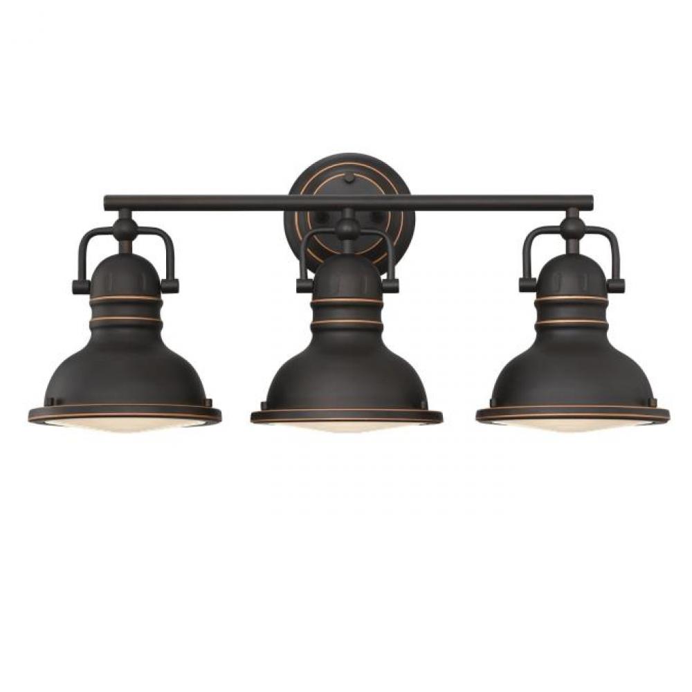 3 Light Wall Fixture Oil Rubbed Bronze Finish with Highlights Frosted Prismatic Acrylic Lens