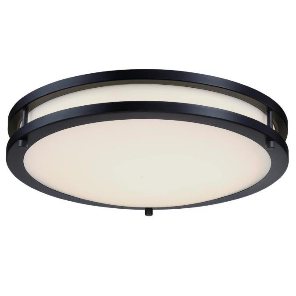 16 in. 23W LED Flush with Color Temperature Selection Matte Black Finish Frosted Acrylic Shade