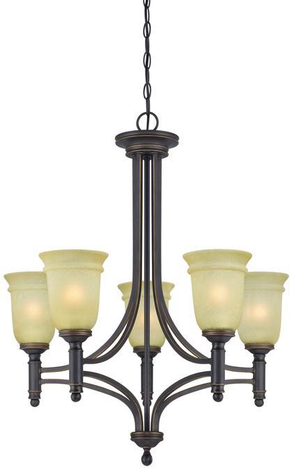 5 Light Chandelier Oil Rubbed Bronze Finish with Highlights Mocha Scavo Glass