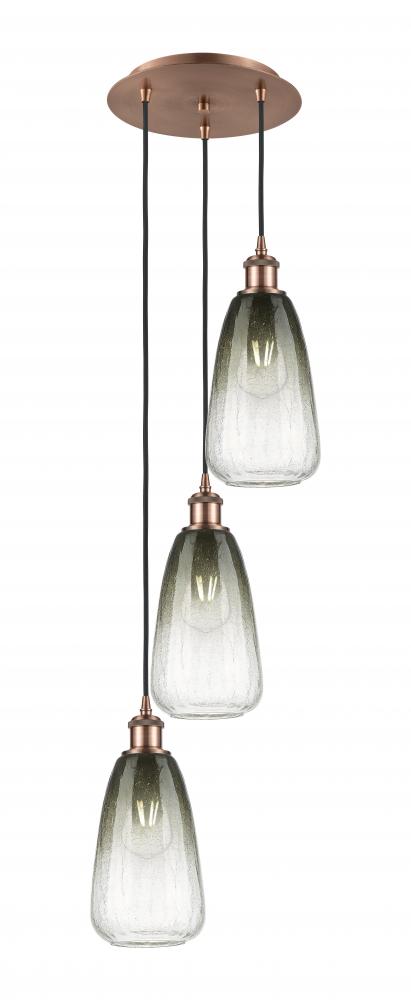 Brookhaven Almond - 3 Light - 13 inch - Antique Copper - Cord Hung - Multi Pendant