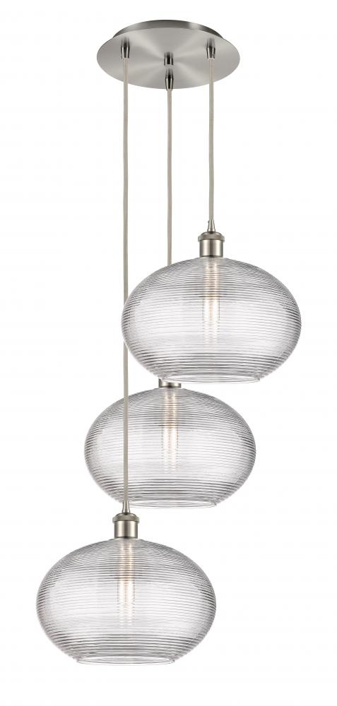 Ithaca - 3 Light - 19 inch - Brushed Satin Nickel - Cord hung - Multi Pendant
