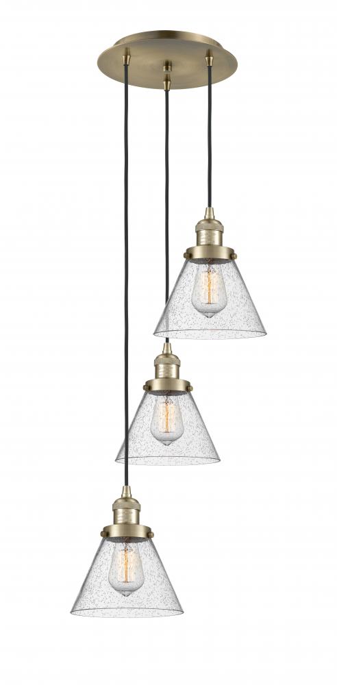 Cone - 3 Light - 14 inch - Antique Brass - Cord hung - Multi Pendant