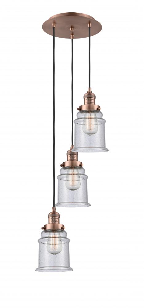 Canton - 3 Light - 13 inch - Antique Copper - Cord hung - Multi Pendant