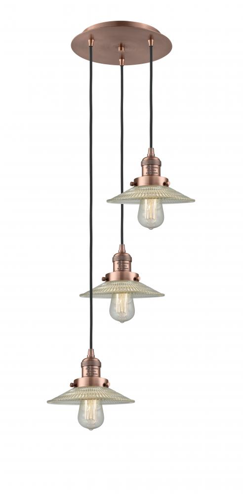 Halophane - 3 Light - 16 inch - Antique Copper - Cord hung - Multi Pendant