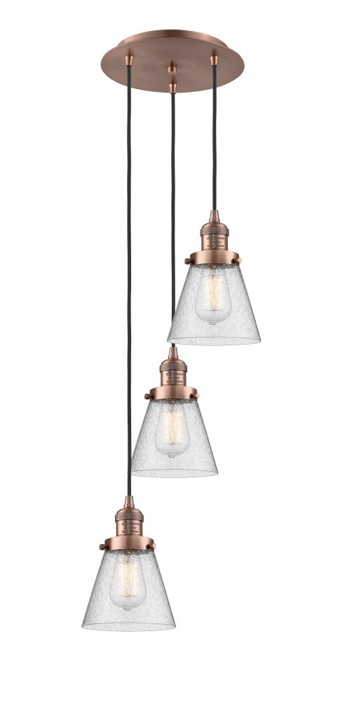 Cone - 3 Light - 13 inch - Antique Copper - Cord hung - Multi Pendant