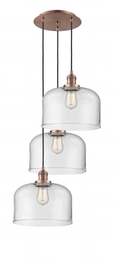 Cone - 3 Light - 18 inch - Antique Copper - Cord hung - Multi Pendant