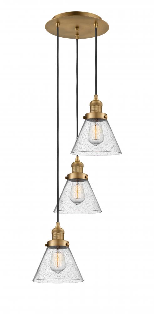 Cone - 3 Light - 14 inch - Brushed Brass - Cord hung - Multi Pendant