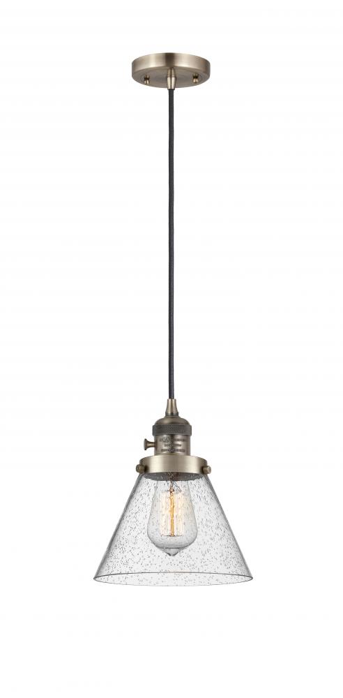 Cone - 1 Light - 8 inch - Antique Brass - Cord hung - Mini Pendant