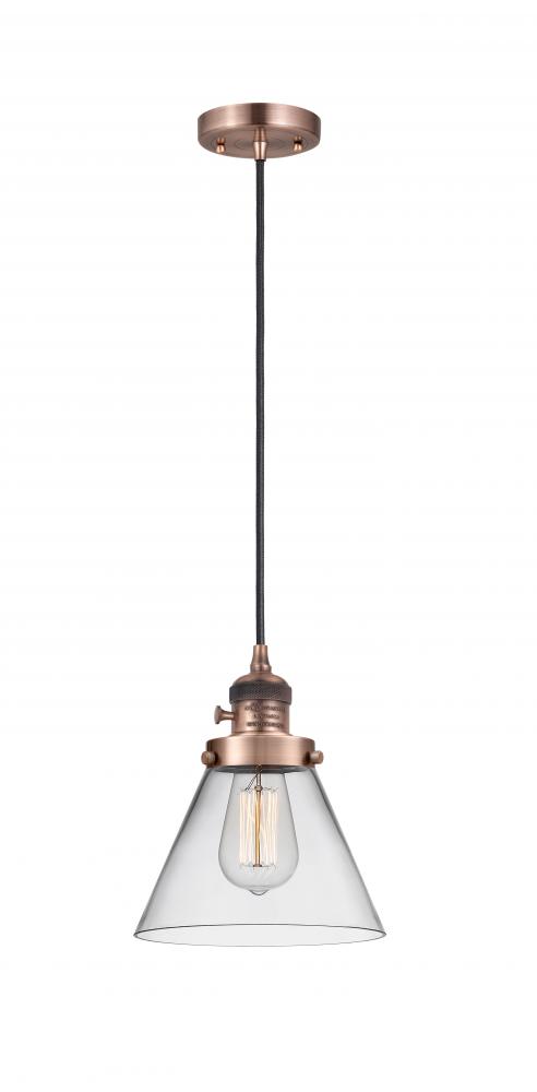 Cone - 1 Light - 8 inch - Antique Copper - Cord hung - Mini Pendant