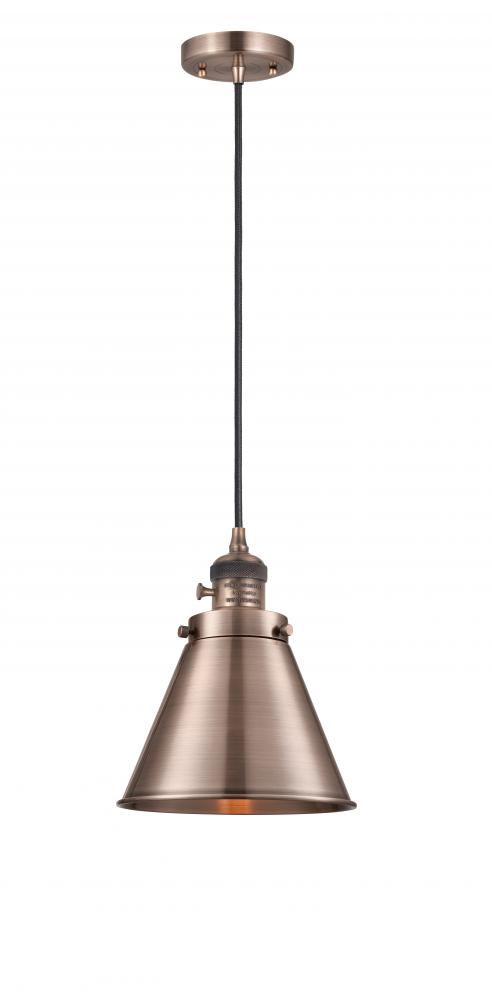 Appalachian - 1 Light - 8 inch - Antique Copper - Cord hung - Mini Pendant